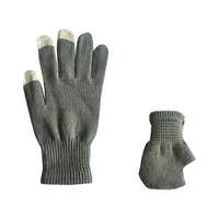 5本の指の手袋1ペアユニセックスの冬のカシミヤニットシリコーンの滑り止め厚い暖かいフリースマジック防風グローブソフトストレッチ＃1