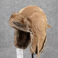 قبعات من جلد الغزال الأصلي للرجال الشتاء قبعة فو فو فرو دافئ الثلج قبعات الرجال القاذفة