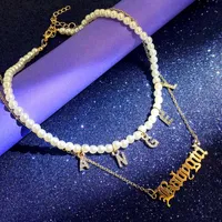 Multilayer Pearl Choker Necklace For Women Elegant Golden Crystal Angel Letter Clavicle Chain Necklaces Wedding Jewelry Gifts Chains