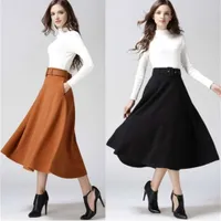 Autumn And Winter New Women's Woolen Skirt Big Swing SkirtS A-line Skirt Long Skirt With Belt