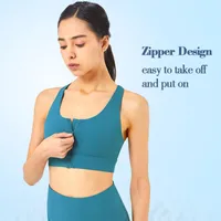 Yoga Outfit DANCEFISH Women Sports Bra Zipper Design Push Up Vest Outdoor Fitness Exercise Running Gym Clothing Tops
