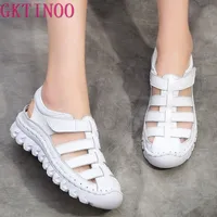 GKTINOO Kadın Sandalet Yaz Ayakkabı Hakiki Deri Kaplı Toe Yumuşak Rahat Yürüyüş Zapatos Mujer Plataforma Büyük Boy 35-43 210324