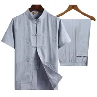 Men&#039;s Tracksuits Summer Tai Wing Chun Chi Uniforms Martial Arts Suit Wushu Clothing Sets Linen Traditional Tang For Men