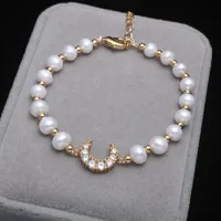 Beaded, Strands Handgjorda Natural Freshwater Pearl Bracelet Moon Beaded För Girl Födelsedag Present