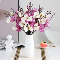 Flores decorativas grinaldas 20 cabeças de flor buquê artificial magnólia decoração de casa Pogal adereços casamento