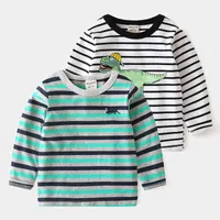 Sifafos Bebek Erkek T-Shirt Çizgili Sonbahar 2-8Yar Saf Pamuk Uzun Kollu Çocuk Giysileri Karikatür O-Boyun Çocuk Giyim Top Tees G1209