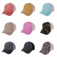 패션 파티 장식 레오파드 포니 테일 모자 9 색 씻어 메쉬 위장 야외 스포츠 야구 모자