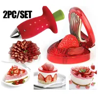 2022 Kitchen Fruit Gadget Tools Strawberry Slicer Cutter Strawberry Corer Strawberry Huller Leaf Stem Remover