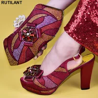 Dress Shoes High Quality Red Color African Designer And Bag Set To Match Italian Party With Matching Bags Rhinestone