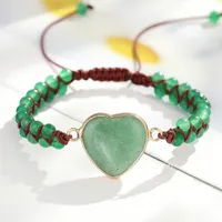 Tênis pedra pedra verde aventurine coração charme charme handwoven string bracelet amizade amor femme jóias