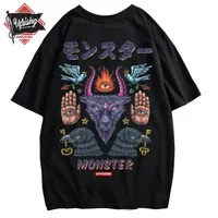 Stroming Monster Short-mouwen Street Mode Merk Persoonlijkheid Joint Hip-Hop Motorfiets T-shirt Populair 210322