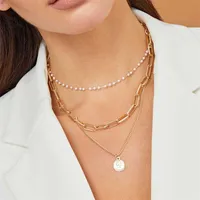 Pendant Necklaces Vintage Portrait Multilayered Imitation Pearl Necklace For Women Trendy Gold Choker Charm Clavicle Chain 2021 Jewelry