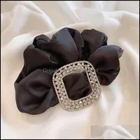 Other Hair Jewelry Vintage Silk Large Scrunchies Ring Ponytail Head Rope Satin Fabric Elastic Band Crystal Rhinestone Accessories Drop Deliv