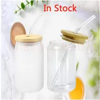 12Oz Sublimation klares Glas kann leer DIY-Wein-Tumbler-Matt-Koks-Glas mit Bambus-Deckel Outdoor-Picknick-Kaffee-Milch-Tasse FY5117 M0218