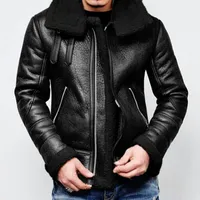 Erkek Ceketler Erkekler Kış Deri Ceket Highneck Sıcak Kürk Astar Yaka Fermuar Dış Giyim Coat Kalın Veste Cuir Homme1