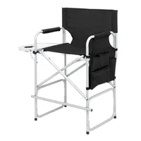 Camp Furniture Director Silla sin bolsa de carga Plata Blanco Pipa de hierro Negro Paño Superficie Plástico Rociado Ronda