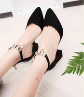 Women High Heels Pumps String Bead Flock Zip High Heels Sandals Lady Chic Cover Heel Party Sexy Shoes 1128