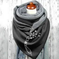 Fashion Winter Scarf Women Feather Printing Button Soft Wrap Casual Warm Women Scarves Shawl Hijab Scarf 2022 New Y1108