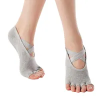 Dames Vingerloze Kruisband Yoga Backless Socks Professional Pilates Ademend katoenen Sok met Grip Foot Bottom Massage Silicone Dots Antiskid Sox