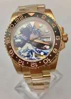 Armbanduhren 40mm Kanagawa Surf Zifferblatt Kalender Tag Display NH35 Uhr Japanische Bewegung Rose Gold Überzogene Edelstahlgehäuse Automatische Männer