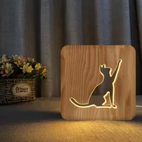 Pet Dog Cat Night Light Room Room Decoration Decorazione Desktop Christmas Personalizzabile Lampada da tavolo in legno creativo 3D Stringhe LED