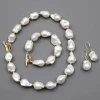 Guaiguai sieraden natuurlijke zoetwater gekweekte witte keshi barokke parel ketting armband oorbellen sets voor dames dame mode