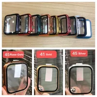 Glass + Cover para Apple Watch Case 45mm 41mm 44mm 40mm 42mm 38mm Caso Elextroplatado + Temprado Flim iWatch Accessorie Screen Protector Série 7 6 SE 4 3 2 1