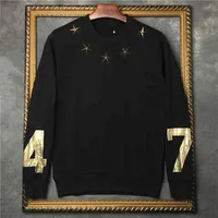 autumn Designer fashion clothing mens hoodies gold metal star 74 hot stamp print hoody pullover sweatshirt womens jumpers