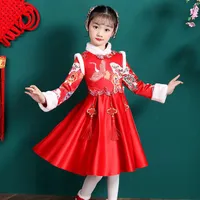 Ethnic Clothing Chinese Traditional Padded Dress For Girls Kids Cheongsam Hanfu Children Year Outfit Tang Cosplay Princess Winter