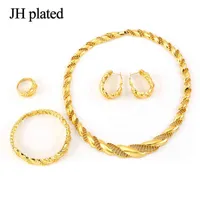 Jhlplated Arabische Schmuck Sets Gold Farbe Halskette Armband Ohrringe Ring Afrika Sets / Nahost 211204