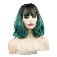 Изделия для волос синтетические парики Vunshina парик с челкой OMBRE 1B зеленый волнистый короткий боб для черных женщин бирюзовые цветные безразличные натуральные падения D