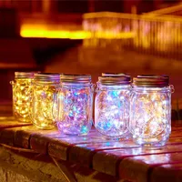 Struny 20 LED Solar Kappy Licht Mason Jar Mit Griff String Fairy Weihnachten Glhwrmchen Lichter Deckel Fr Terrasse Rasen Gar