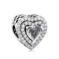 Ajuste original Marca Charm Bracelet 925 Sterling Silver Heart With Zirconia Piedra Bead para las mujeres Berloque Valentine