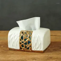 Skrzynki tkankowe Serwetki Luksusowe Nordic Ceramic Box Cover Gold Plating Biurko Uchwyt do domu Salon Decro