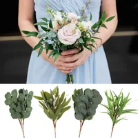 5 unids eucalyptus hojas guirnalda rama verde planta falsa flor artificial ramo de boda decoración del hogar DIY fiesta guirnalda suministros Q0812
