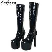 Sorbern holographic Block Heel Boots Drag Queen 20Cm Extreme High Heels Knee High Thick Platform Crossdresser Women Shoes Custom