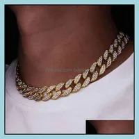 Chokers Necklaces & Pendants Jewelry Bling Rhintone Golden Finish Miami Cuban Link Chain Necklace Mens Hip Hop Drop Delivery 2021 Ajz01