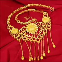 Colares do casamento da flor do vintage colar chapeado ouro 24k para as mulheres que compromete o presente da cadeia de pingente de jóias