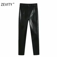 ZEVITY Women fashion snake skin pattern PU leather pencil pants female zipper casual slim long Trousers chic autumn P938 210915