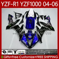 Motorrad-Karosserie für Yamaha YZF-R1 YZF R 1 1000 CC 2004-2006 Bodys 89NO.11 YZF1000 YZF R1 1000cc YZFR1 04 05 06 YZF-1000 2004 2005 2006 OEM-Verkleidungsset blau glänzend blk
