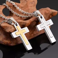 Pendants Wholesale Stainless Steel Catholicism Quality Religious Jewelry Double Cross Necklace Gold Silver Tone Pendant Dropship
