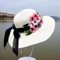 Mujeres sombrero sombrero playa gorra transpirable sombreros de paja señoras flor arqueamiento gorras al aire libre venta de golf al borde ancho
