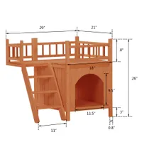 Hundehäuser Tanne Doppelschicht Kleine Katze Leiterplattform Einfache Bedienung pro Housee Hölzernes Wohnhaus mit Balkon orange rot