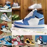 Jumpman Univeristy Blue 1 Basketball Shoes Mens 1s 높은 다크 모카 여성 자란 특허 UNC Hyper Royal Seafoam Pollen Bio Hack Turbo Green 금지 트레이너 스니커즈