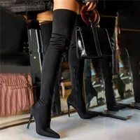 Mujeres Overknee Boots Tacones altos Bootswoman Zapas de cremallera para mujeres 2021 Sólido Color Casual Cómodo muslo Botas altas Zapatos Red H1009