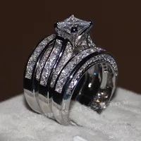Vecalon Fine Jewelry Princess Cut 20CT CZ Diamond Compromiso Conjunto de anillo de banda de boda para las mujeres 14kt Gold Blanco Llenó el anillo de dedo RRU40 Joyería Amantes Regalo con caja