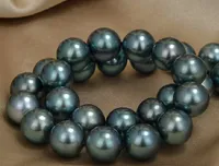 Belle perle gioielli 18 "9-10mm rotondo tahitiano nero verde collana collana maglione catena maglione