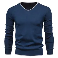 Мужские свитера мужские хлопковые пуловер V-образным вырезом свитер сплошной цвет с длинным рукавом осень тонкая повседневная тяга Одежда Puloroor de Hombre