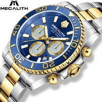 Wristwatches MEGALITH 8397 Fashion Men Watches Top Brand Gold Blue Waterproof Quartz Stainless Multifunction Watch Relogio Masculino