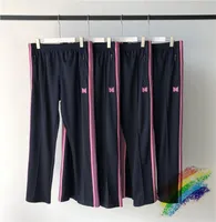 Мужские брюки черные иглы спортивные штаны мужчины женщины высочайшее качество розовая бабочка вышивка редкий хип-хоп полосатый